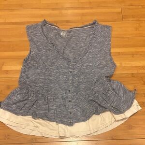 Pilcro Blue and Cream Ruffled Button-Down Blouse